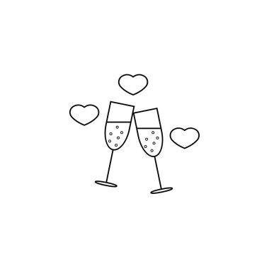 Tungur şampanya bardağı ile kalpleri satırı simgesi