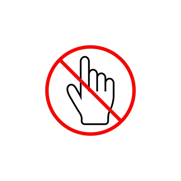 Nessuna icona della linea del cursore della mano, segno di divieto — Vettoriale Stock