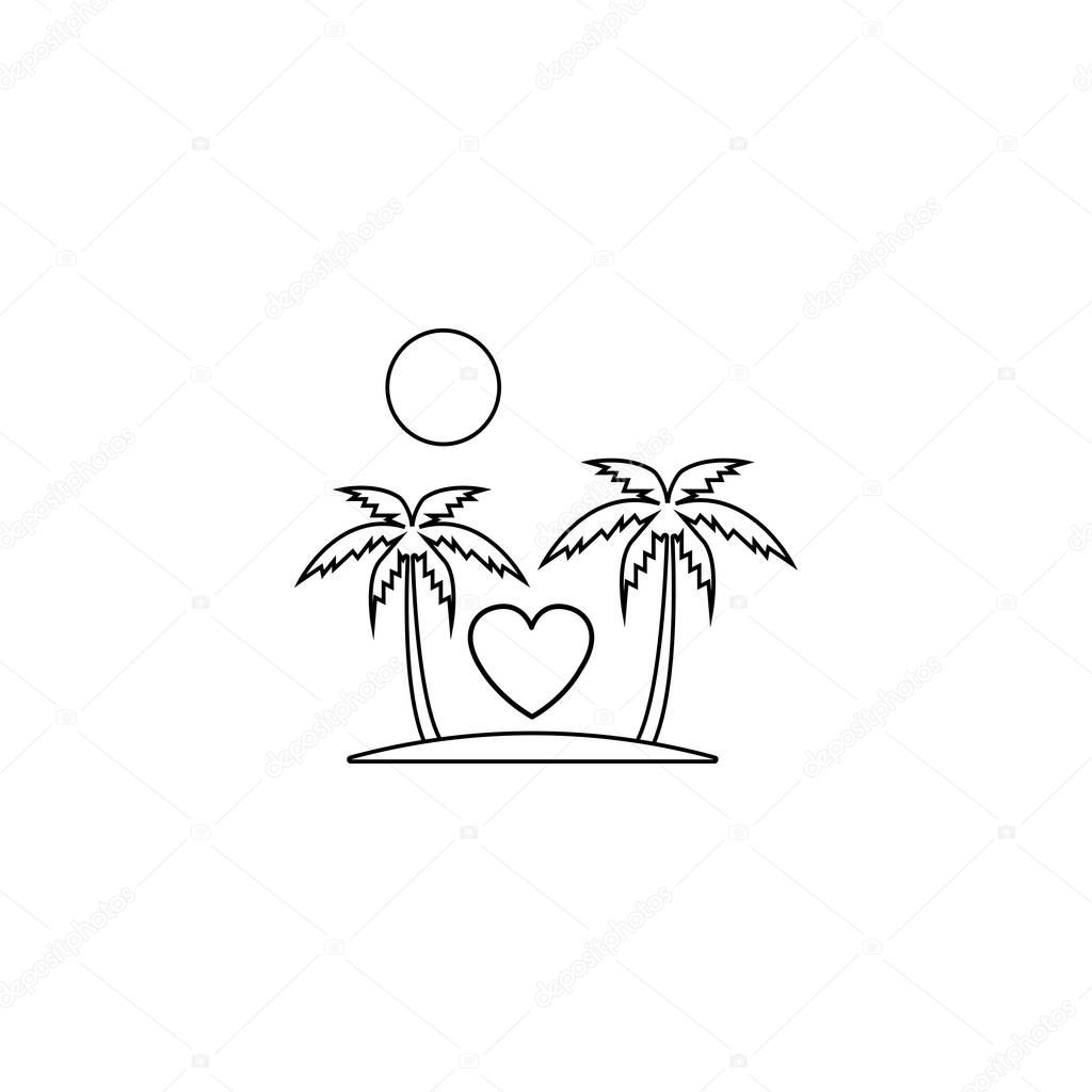 Tour in Valentines day line icon, Travel island