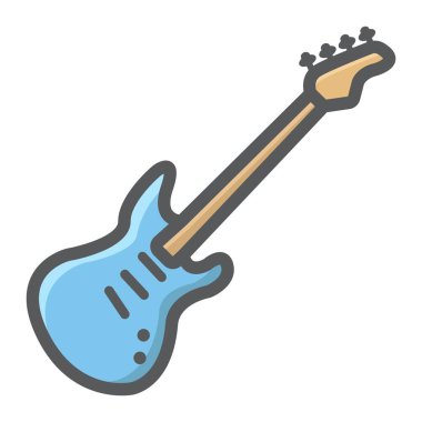 Bas gitar doldurulmuş anahat simgesi, müzik ve çalgı, ses işareti vektör grafikleri, beyaz bir arka planda eps 10 renkli çizgi deseni.