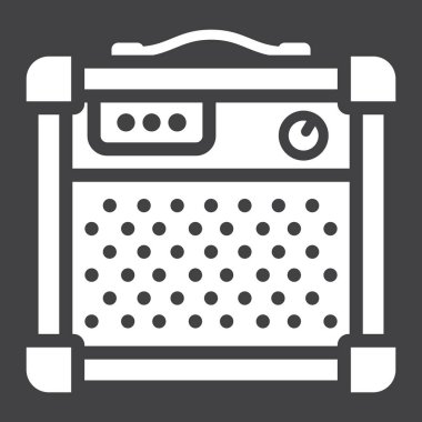 Amplifikatör glif simgesi, müzik ve çalgı, ses işareti vektör grafikleri, siyah bir arka plan, eps 10 katı bir desen.