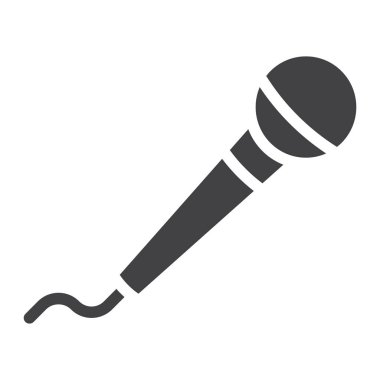 Mikrofon glif simgesi, müzik ve çalgı, karaoke işareti vektör grafikleri, beyaz bir arka planda eps 10 katı bir desen.