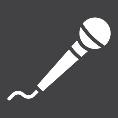 Mikrofon glif simgesi, müzik ve çalgı, karaoke işareti vektör grafikleri, siyah bir arka plan, eps 10 katı bir desen.