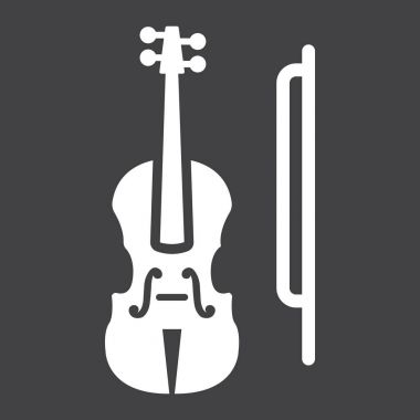 Keman glif simgesi, müzik ve çalgı, ses işareti vektör grafikleri, siyah bir arka plan, eps 10 katı bir desen.