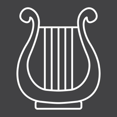 Antik Yunan lir satırı simgesi, müzik ve çalgı, harp işareti vektör grafikleri, doğrusal model siyah bir arka plan, eps 10.