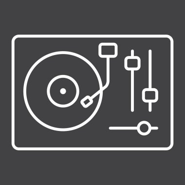 Pikap satırı simgesi, müzik ve çalgı, vinil oturum vektör grafikleri, doğrusal model siyah bir arka plan, eps 10.