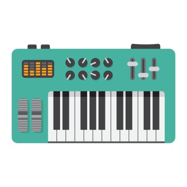 Analog synthesizer düz simgesi, müzik ve çalgı, piyano işareti vektör grafikleri, renkli bir katı model beyaz bir arka planda eps 10.