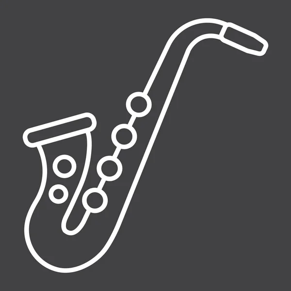 Icono de línea de saxofón, música e instrumento, gráficos vectoriales de signos de jazz, un patrón lineal sobre un fondo negro, eps 10 . — Archivo Imágenes Vectoriales