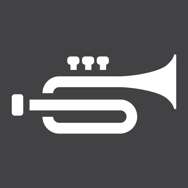 Glifo trompeta icono, música e instrumento, gráficos vectoriales de signos de sonido, un patrón sólido sobre un fondo negro, eps 10 . — Vector de stock