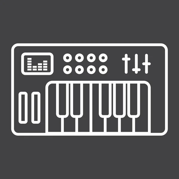Analoge Synthesizerzeichensymbole, Musik und Instrument, Klavierzeichenvektorgrafik, ein lineares Muster auf schwarzem Hintergrund, Folge 10. — Stockvektor