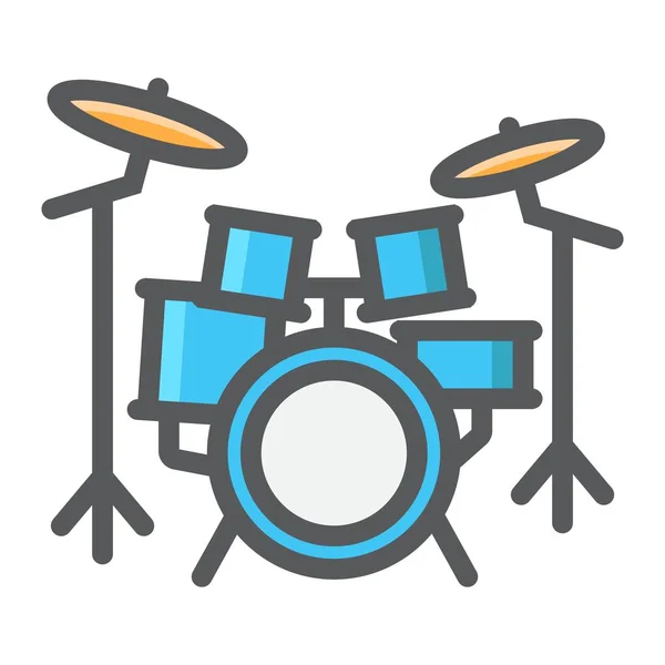Drum kit Gevulde omtrek pictogram, muziek en instrument, beat teken vector graphics, een kleurrijke lijnpatroon op een witte achtergrond, eps 10. — Stockvector