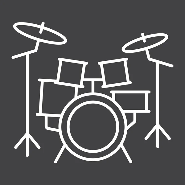 Drum-Kit-Line-Ikone, Musik und Instrument, Beat-Zeichen-Vektorgrafik, ein lineares Muster auf schwarzem Hintergrund, Folge 10. — Stockvektor