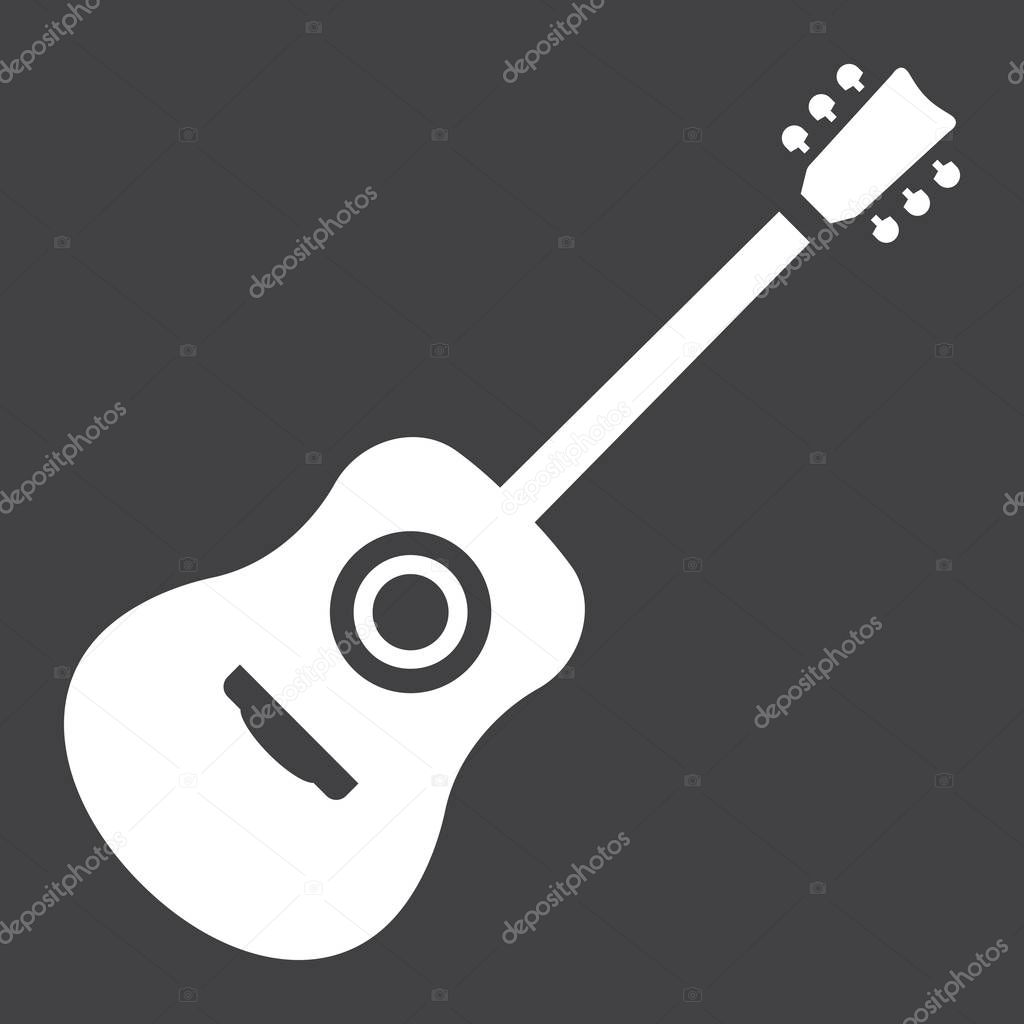 Acoustic guitar glyph icon, music and instrument, sound sign vector graphics, a solid pattern on a black background, eps 10.
