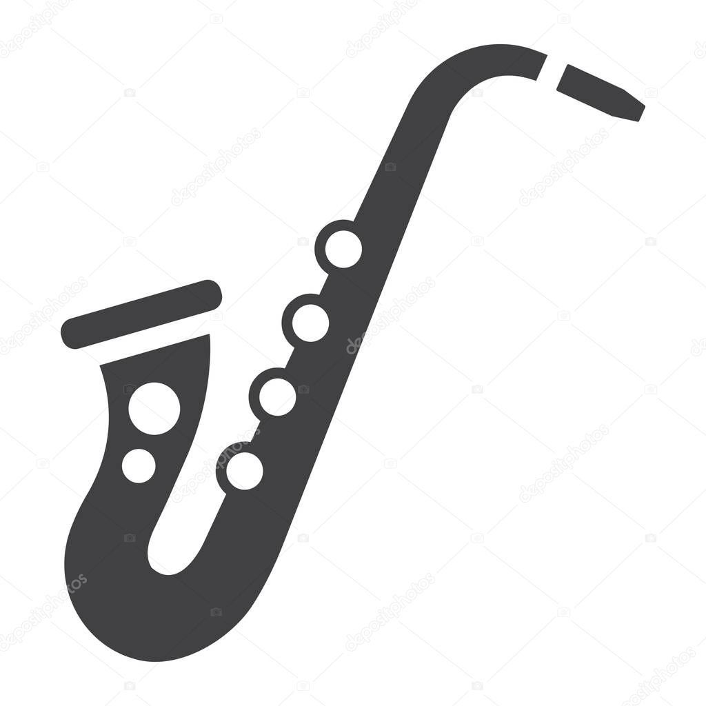Saxophone glyph icon, music and instrument, jazz sign vector graphics, a solid pattern on a white background, eps 10.