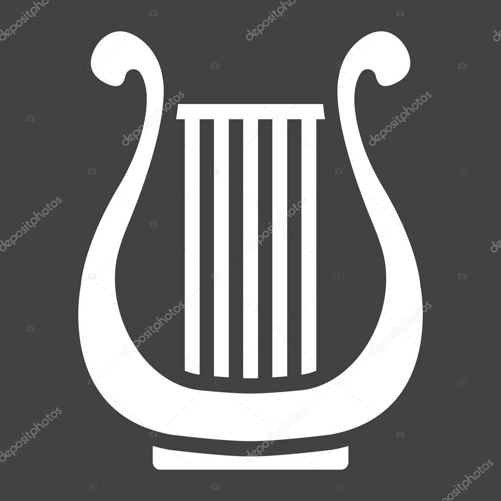 Ancient Greek Lyre glyph icon, music and instrument, harp sign vector graphics, a solid pattern on a black background, eps 10.