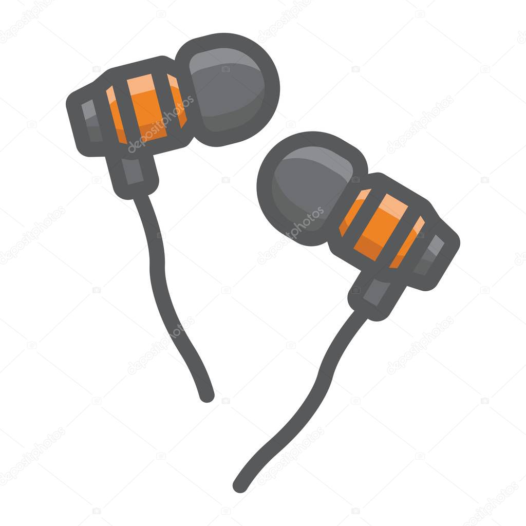 Earphones filled outline icon, music and instrument, audio device sign vector graphics, a colorful line pattern on a white background, eps 10.