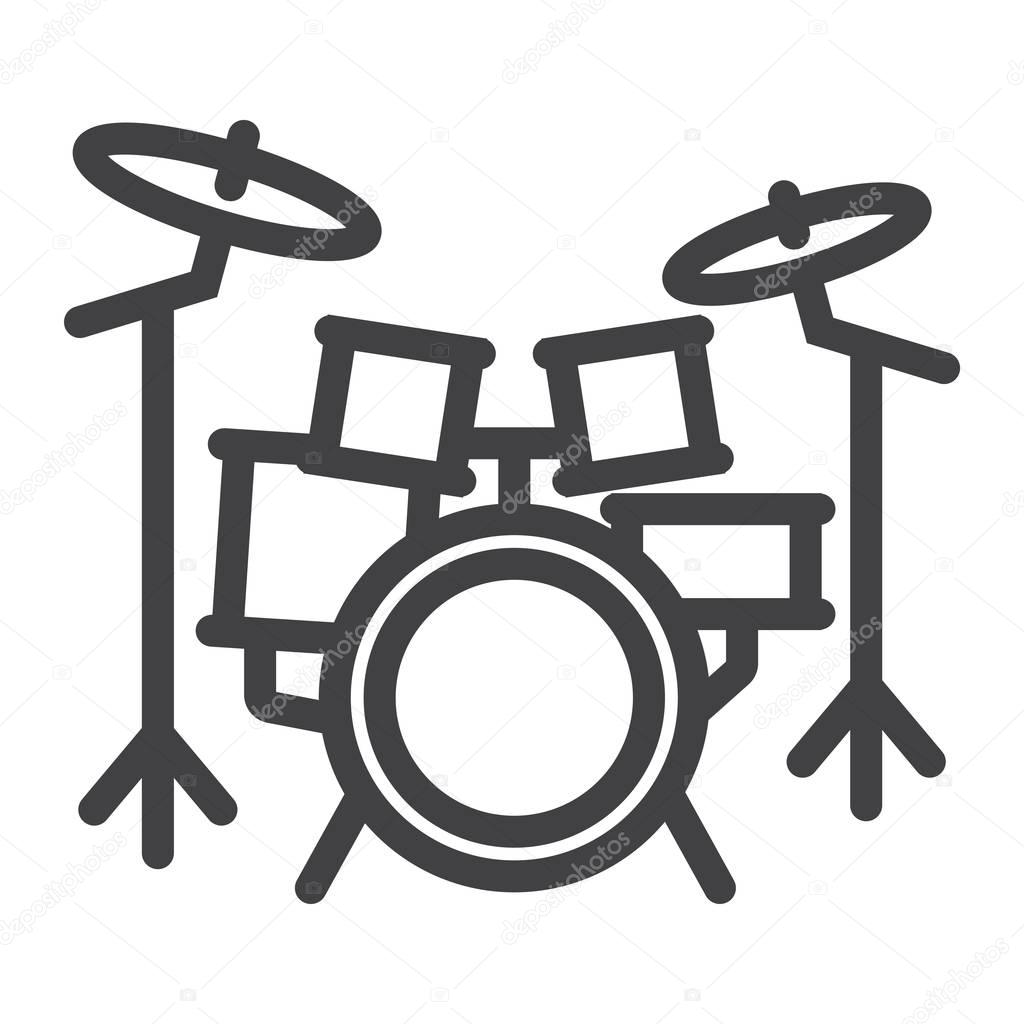 Drum kit line icon, music and instrument, beat sign vector graphics, a linear pattern on a white background, eps 10.