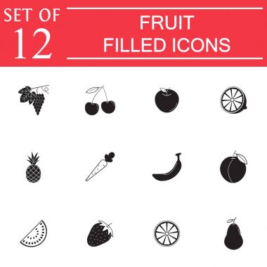 Meyve katı simge seti, organik Vejetaryen yiyecekler