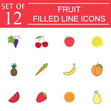 Meyve simge seti, organik gıda vejetaryen satır