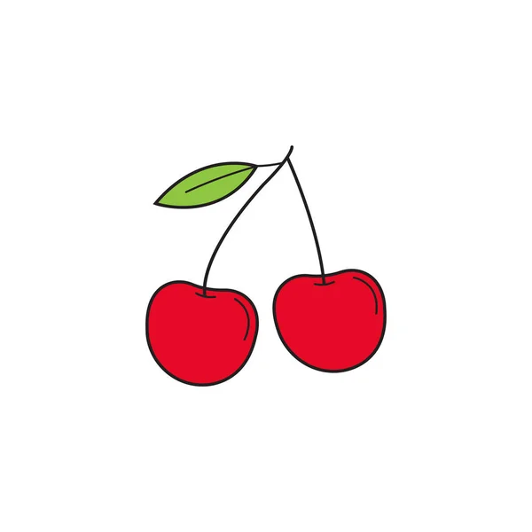 樱桃实线图标, 健康水果 — 图库矢量图片