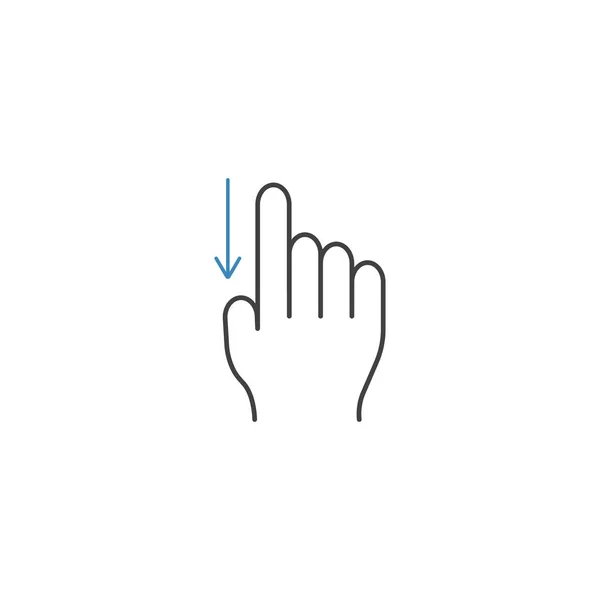 Swipe down finger line icon, hand gestures — Stock Vector