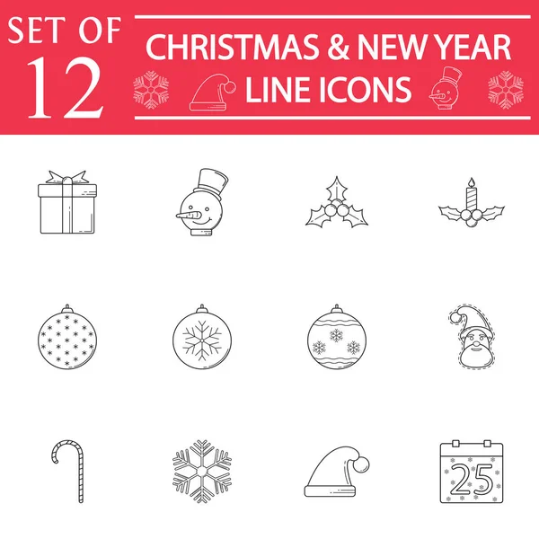 Feliz Año Nuevo y Navidad paquete pictogramas línea, 2016 symbo — Vector de stock