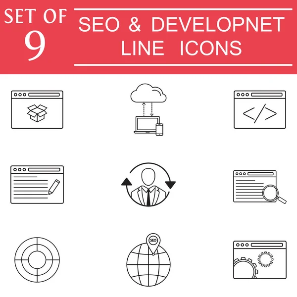 Conjunto de iconos de SEO y desarrollo, signos de negocio — Vector de stock