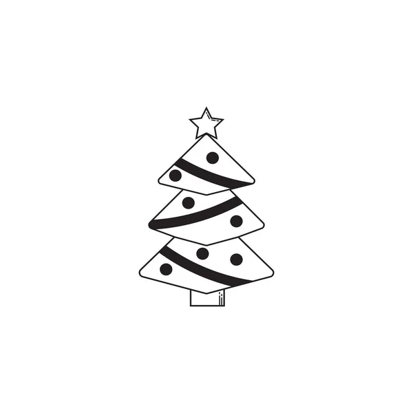 Icône solide arbre de Noël, décorations avec étoile — Image vectorielle