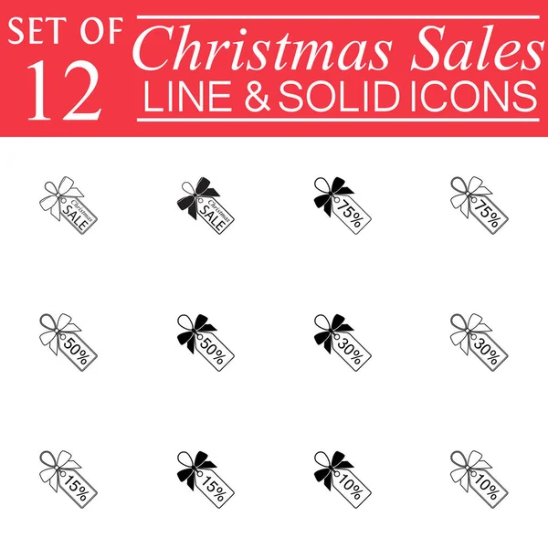 Ventas de Navidad con cintas Iconos de línea — Vector de stock