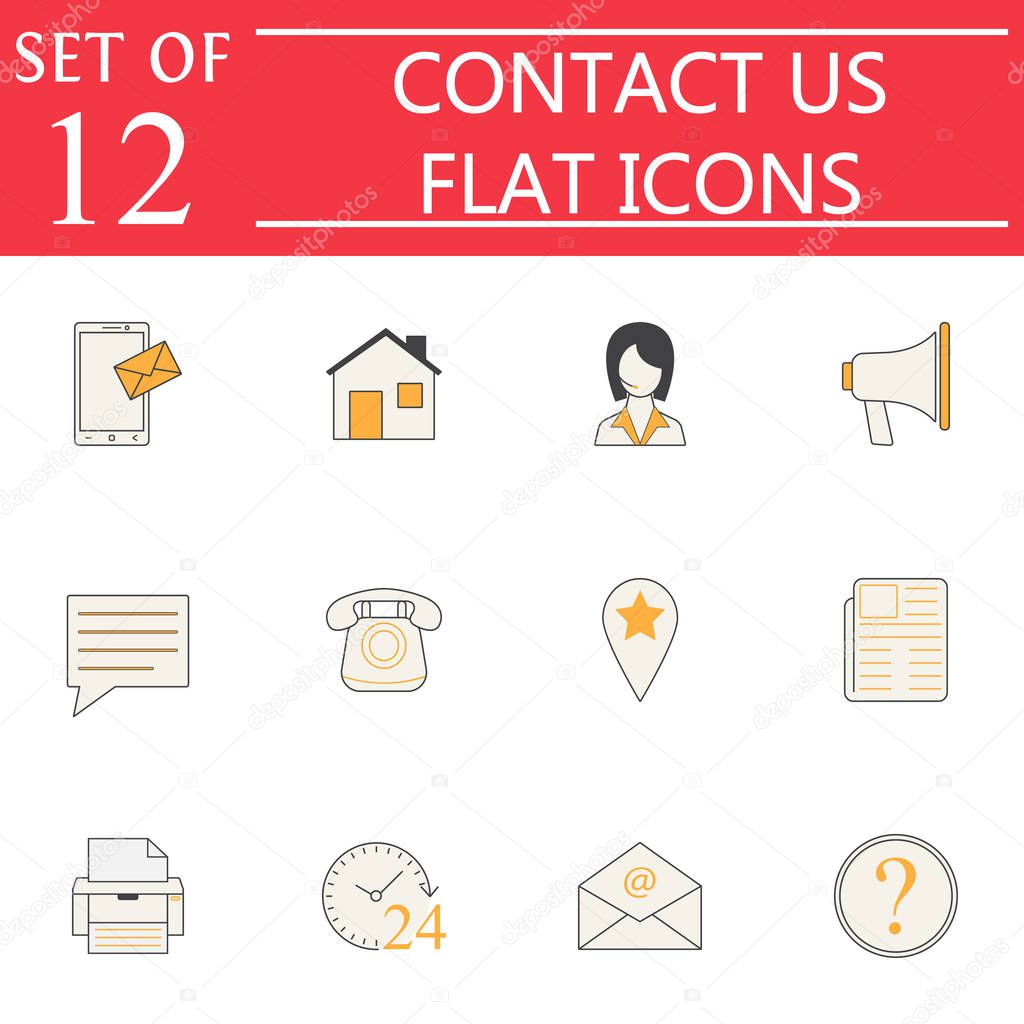 Contact Us solid pictograms package, Web Communication symbols collection, Mobile Interface vector sketches, logo illustrations, colorful linear icons isolated on white background, eps 10.
