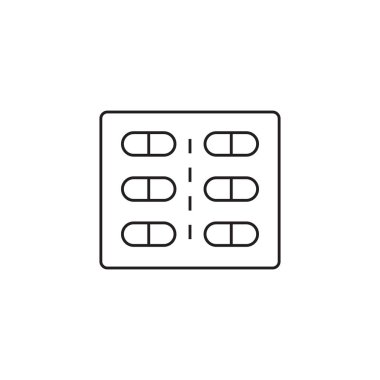 Tablet sembolü. Vakumlu Ambalaj satırı simgesi hap anahat vecto