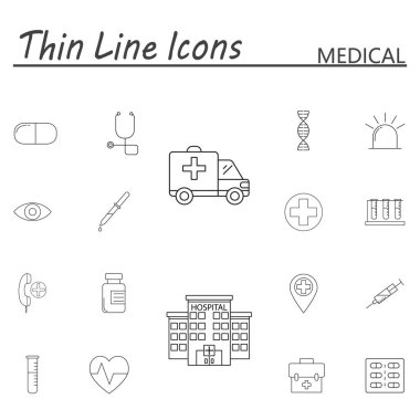Tıp ve sağlık hattı Icons set tıbbi anahat vektör işaret
