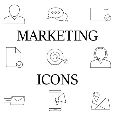 Başlangıç satırı Icons set, anahat vektör simgesi toplama, doğrusal