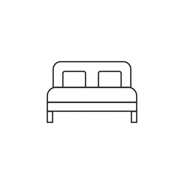 Yatak satırı simgesi, anahat otel Oda vektör logo, doğrusal piktogram