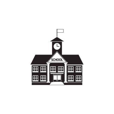 okul binası simge vektör, katı logo, sembol w izole