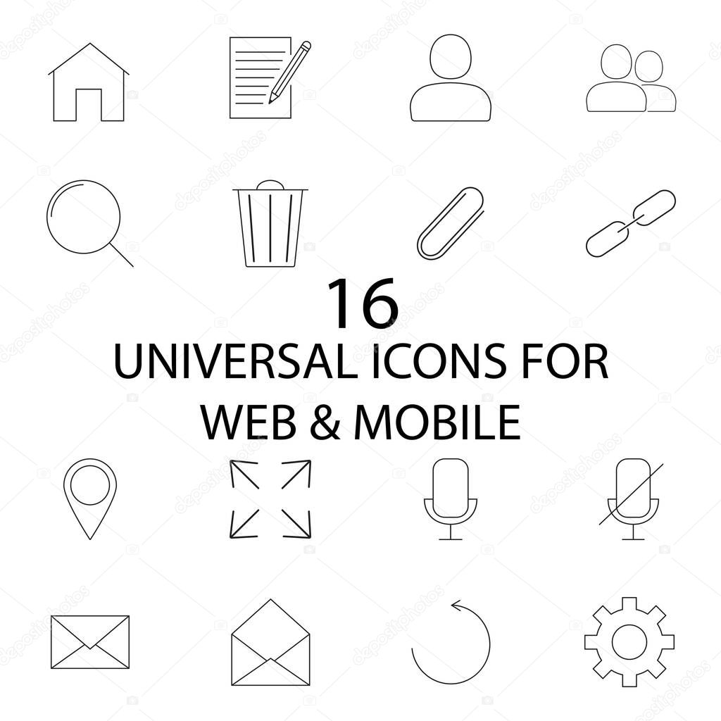 Universal line and full icons set, outline and solid vector symb