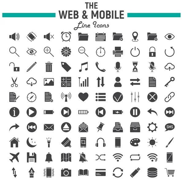 Web and Mobile glyph icon set, os interface symbols collection, vector sketches, logo illustrations, web signs solid pictograms package isolated on white background, eps 10. — Stock Vector