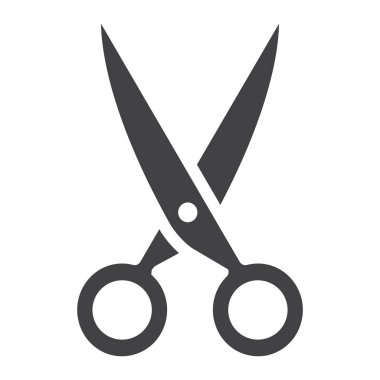 Makas glif simgesi, web ve mobil, kesme işareti vektör grafikleri, beyaz bir arka planda eps 10 katı bir desen.