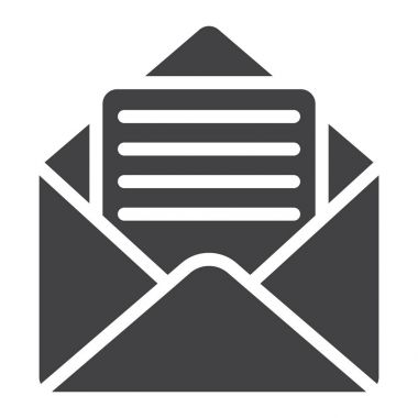 Açık posta glif simgesi, web ve mobil, açık mektup işareti vektör grafikleri, beyaz bir arka planda eps 10 katı bir desen.