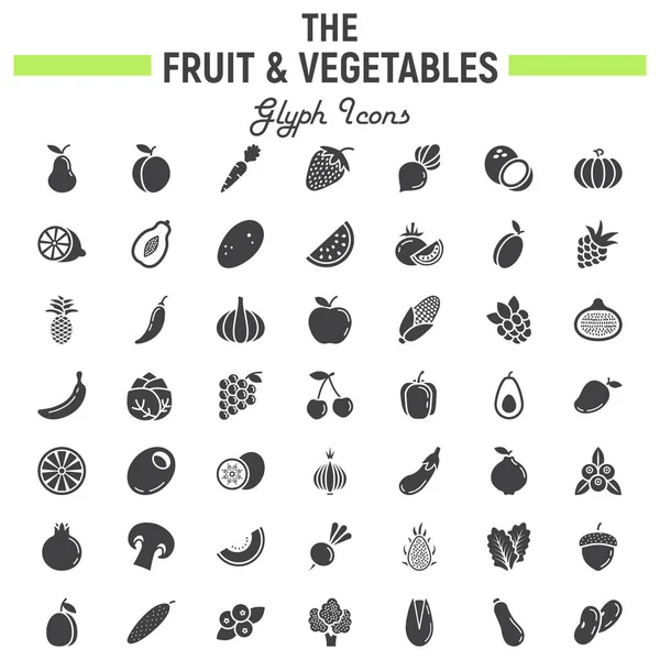 Ensemble d'icônes de glyphe de fruits et légumes, symboles alimentaires — Image vectorielle