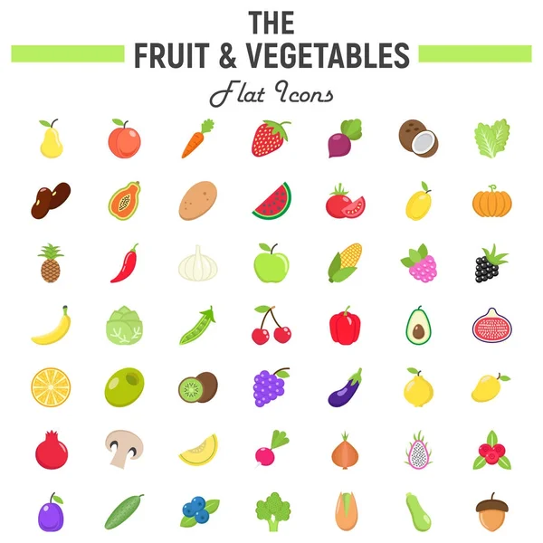 果物や野菜のフラット アイコン セット、食品のシンボル — ストックベクタ