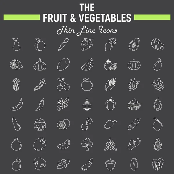 果物や野菜を薄い線のアイコンを設定 — ストックベクタ