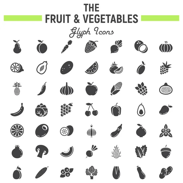 Conjunto de iconos de glifo de frutas y verduras, símbolos de alimentos Ilustración De Stock