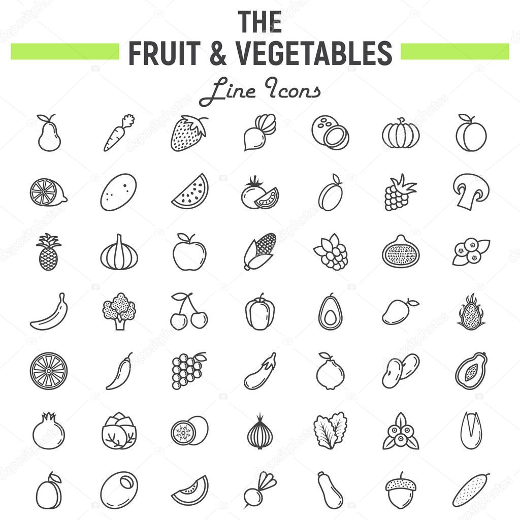 Fruit and Vegetables line icon set, food symbols