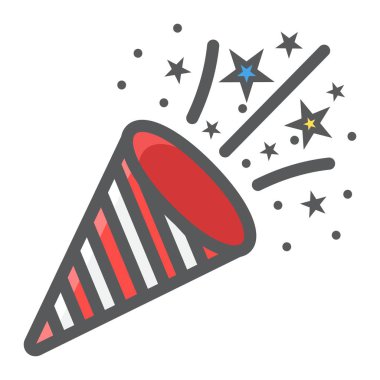 Konfeti Popper anahat simgesini, yeni yıl ve Noel, işareti vektör grafikleri, beyaz bir arka planda eps 10 renkli çizgi deseni xmas dolu.