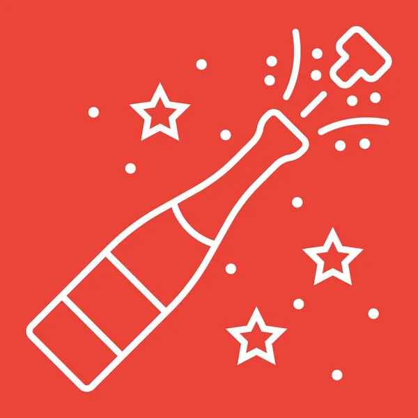 香槟瓶流行线图标, 新年和圣诞节, 圣诞标志矢量图形, 在红色背景上的线性模式, eps 10. — 图库矢量图片