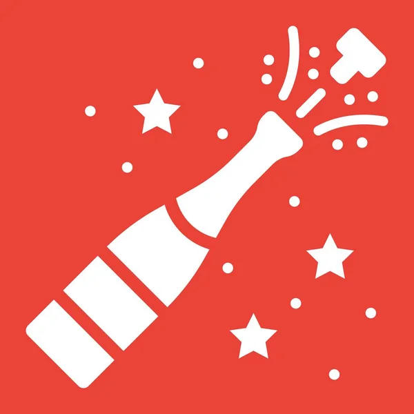 Láhev šampaňského pop glyf ikony, nový rok a Vánoce, vánoční znamení vektorové grafiky, solidní vzor na červeném pozadí, eps 10. — Stockový vektor