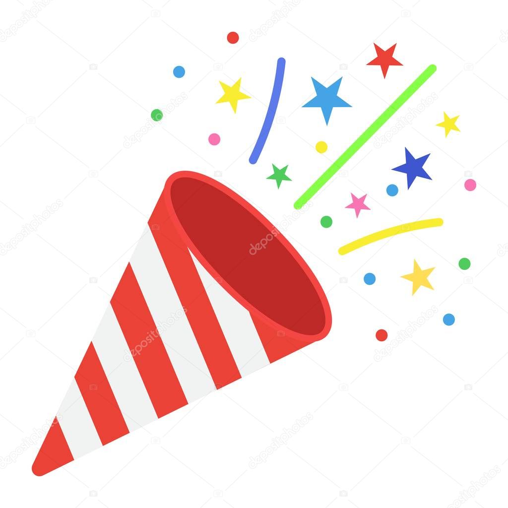 Confetti Popper flat icon, New year and Christmas, xmas sign vector graphics, a colorful solid pattern on a white background, eps 10.