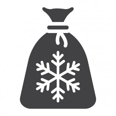 Santa çantası glif simgesi, yeni yıl ve Noel, hediye işareti vektör grafikleri, beyaz bir arka planda eps 10 katı bir desen.