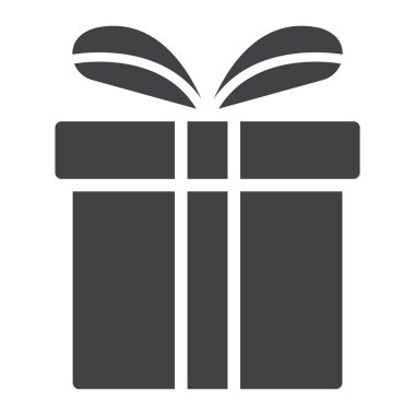 Noel hediye kutusu glif simgesi, yeni yıl ve Noel, Noel hediyesi işareti vektör grafikleri, beyaz bir arka planda eps 10 katı bir desen.